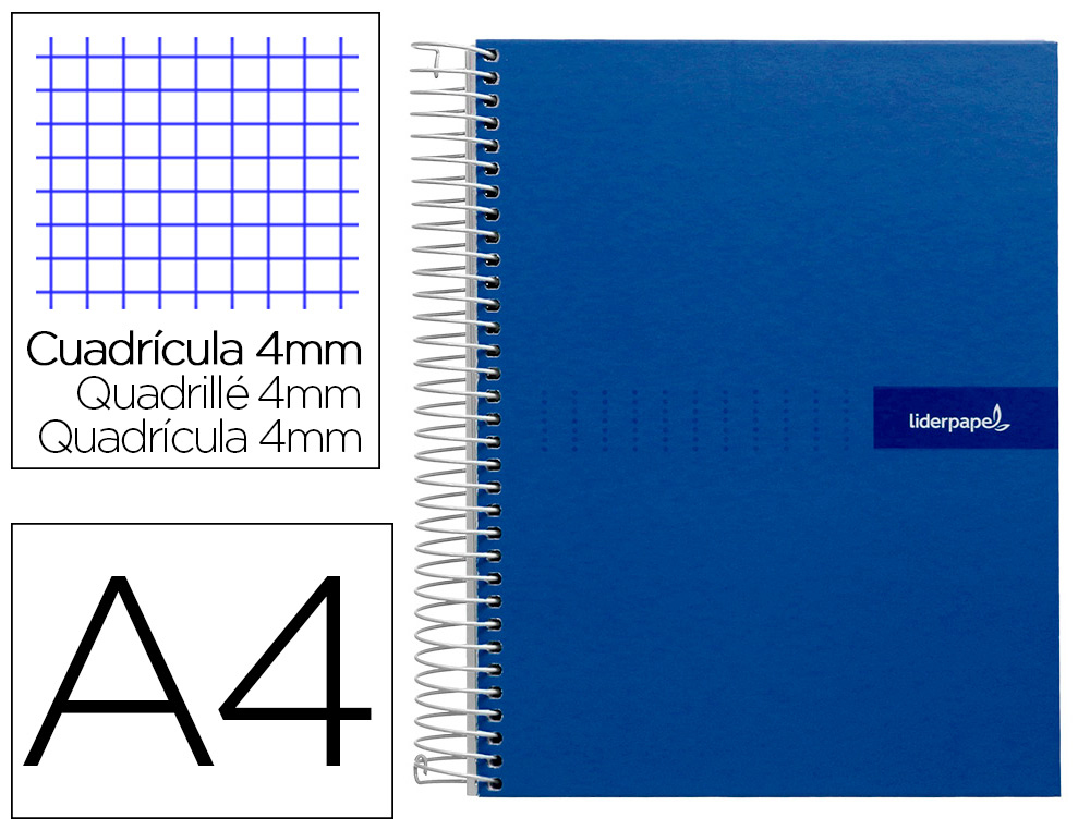 CUADERNO ESPIRAL LIDERPAPEL A4 CRAFTY TAPA FORRADA 80H 90GR CUADRO 4MM CON MARGEN COLOR AZUL MARINO