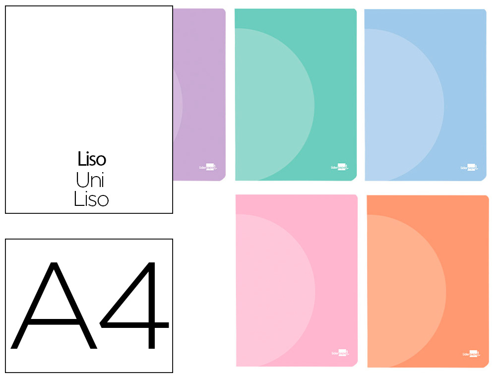 LIBRETA LIDERPAPEL 360 TAPA DE PLASTICO A4 48 HOJAS 90GR LISO SIN MARGEN COLORES PASTEL SURTIDOS