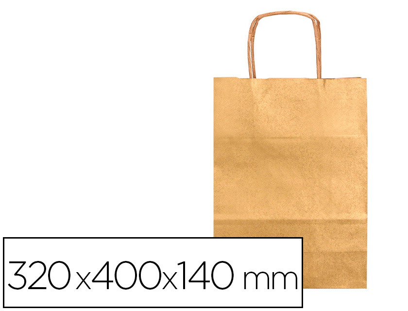 BOLSA PAPEL Q-CONNECT KRAFT ORO L CON ASA RETORCIDA 320X400X140 MM