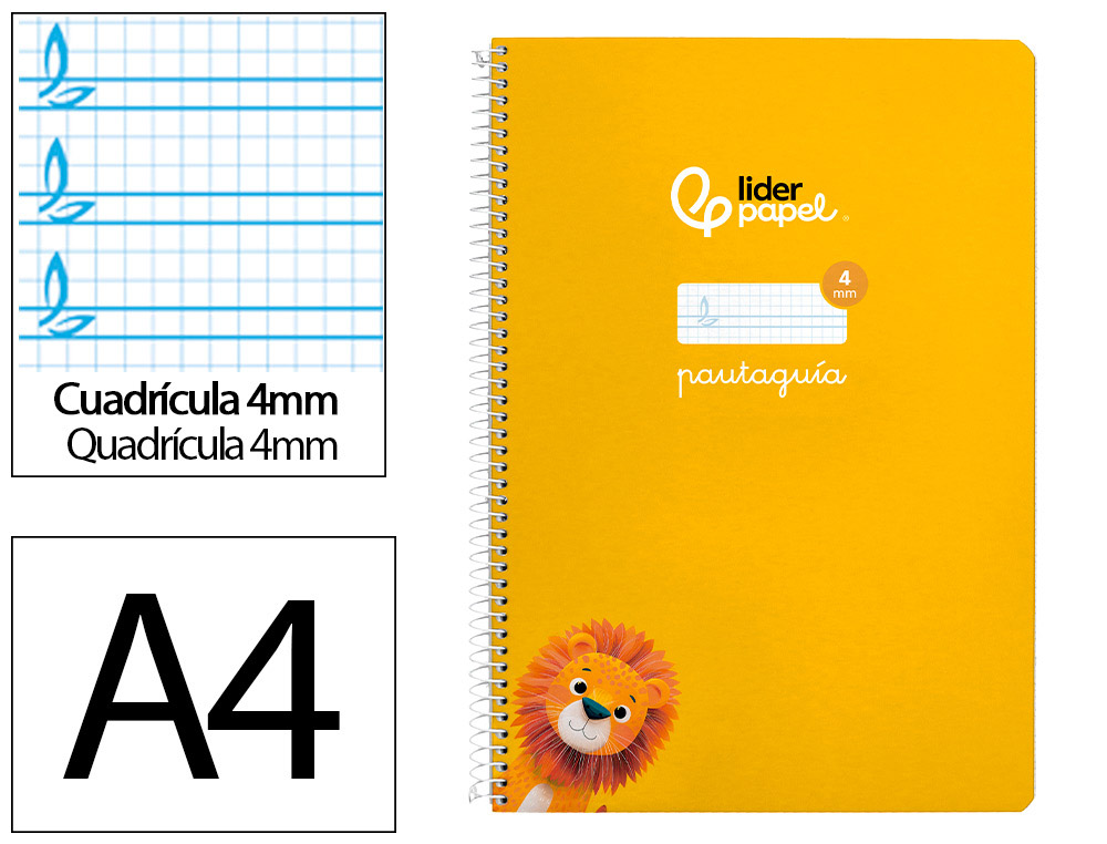CUADERNO ESPIRAL LIDERPAPEL A4 PAUTAGUIA TAPA BLANDA 80H 75GR CUADRO PAUTADO 4MM COLOR AMARILLO