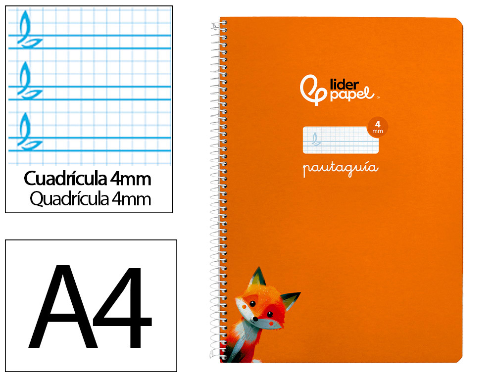CUADERNO ESPIRAL LIDERPAPEL A4 PAUTAGUIA TAPA BLANDA 80H 75GR CUADRO PAUTADO 4MM COLOR NARANJA