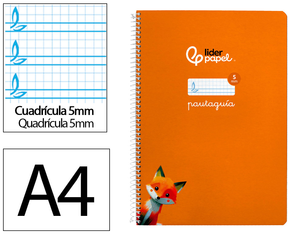 CUADERNO ESPIRAL LIDERPAPEL A4 PAUTAGUIA TAPA BLANDA 80H 75GR CUADRO PAUTADO 5MM COLOR NARANJA
