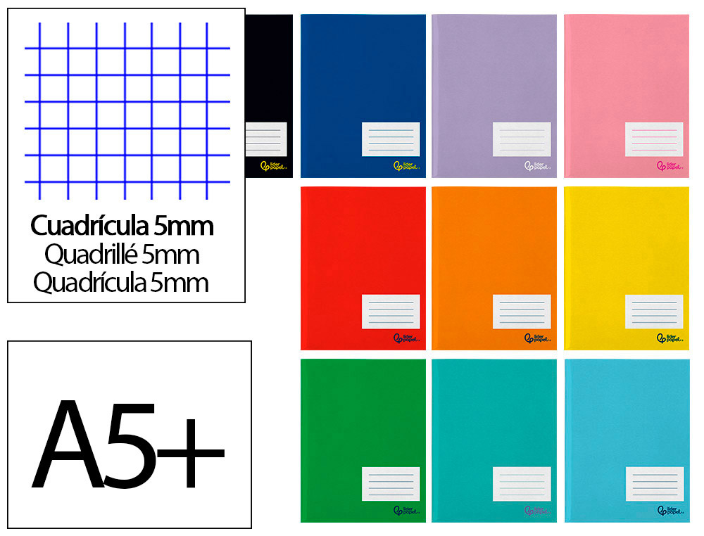 LIBRETA LIDERPAPEL SMART A5 PLUS 48 HOJAS 75GR CUADRO 5MM CON MARGEN COLORES SURTIDOS