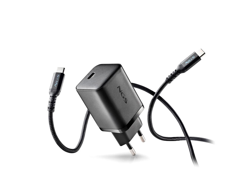 CARGADOR NGS DE PARED GAN ULTRARAPIDO PARA PORTATIL DE 65W CON SALIDA TIPO USB-C Y CABLE USB-C A USB-C LONGITUD