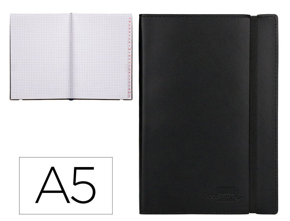 LIBRETA INDICE LIDERPAPEL SIMILPIEL A5 120 HOJAS 70GR COLOR NEGRO