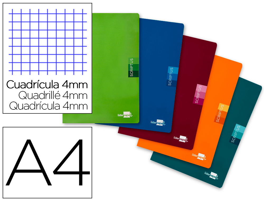 LIBRETA LIDERPAPEL SCRIPTUS A4 48 HOJAS 90GR CUADRO 4MM CON MARGEN