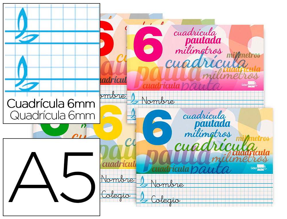 LIBRETA LIDERPAPEL PAUTAGUIA TAPA CARTONCILLO 32 HOJAS DIN A5 70 GR CUADRICULADO PAUTADO 6 MM APAISADO