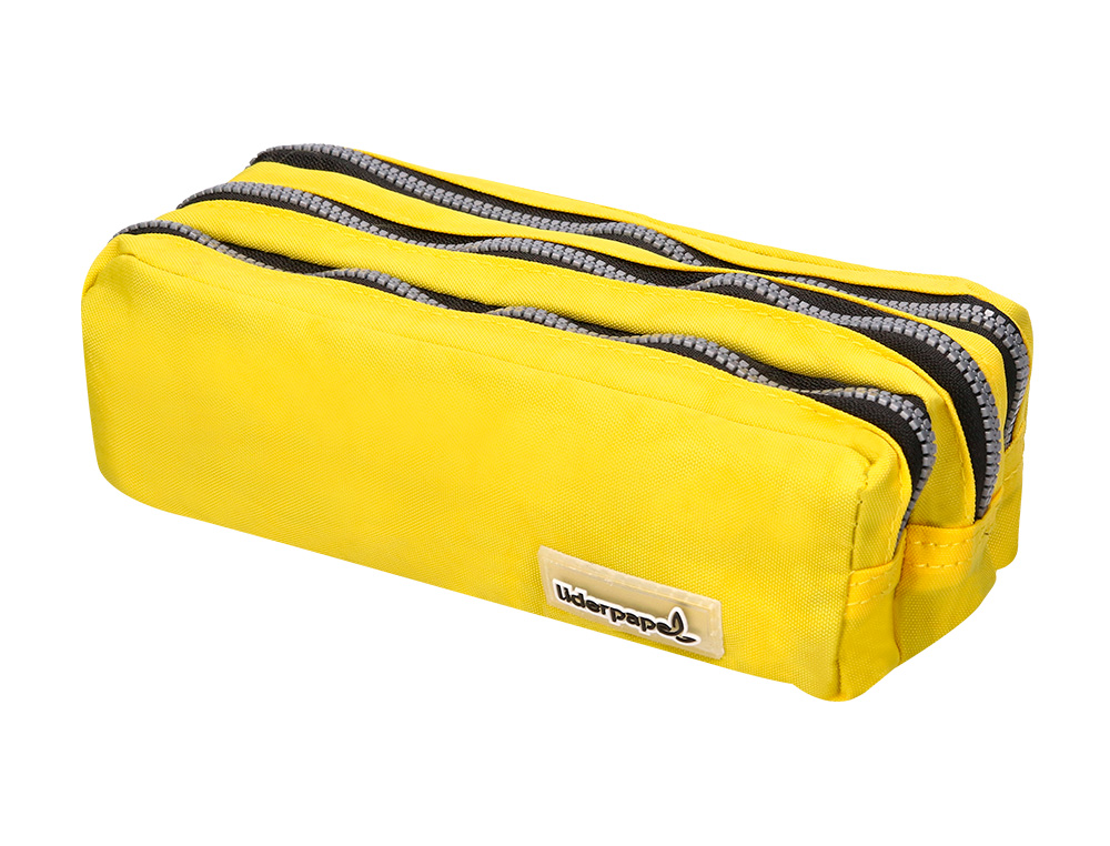 ESTUCHE PORTATODO LIDERPAPEL RECTANGULAR 3 BOLSILLOS AMARILLO PASTEL 185X80X70 MM