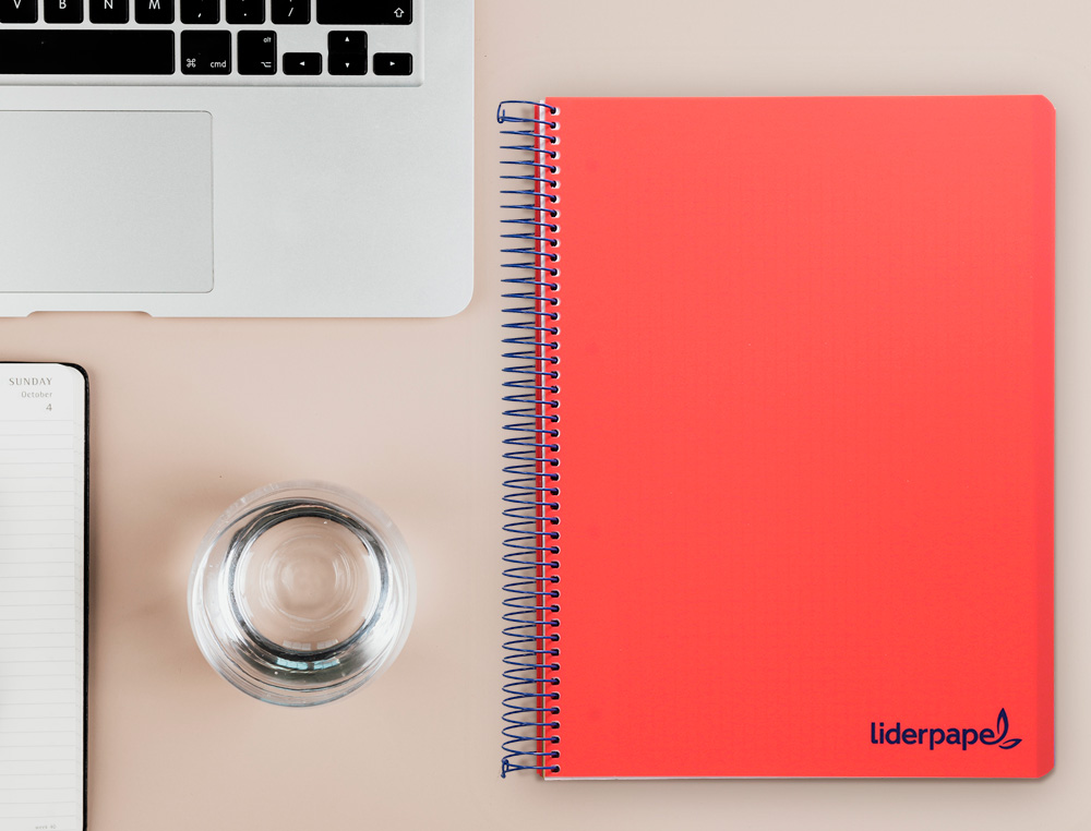 CUADERNO ESPIRAL LIDERPAPEL A4 MICRO WONDER TAPA PLASTICO 120H 90GR CUADRO 5MM 5 BANDAS 4 TALADROS COLOR ROJO
