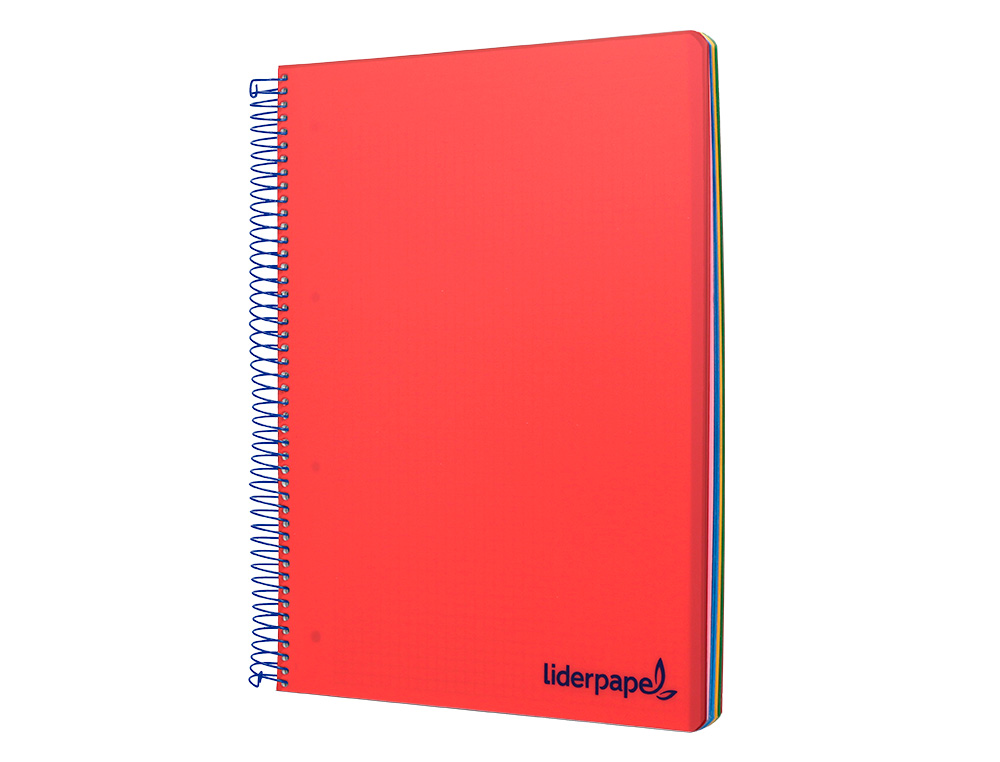 CUADERNO ESPIRAL LIDERPAPEL A4 MICRO WONDER TAPA PLASTICO 120H 90GR CUADRO 5MM 5 BANDAS 4 TALADROS COLOR ROJO