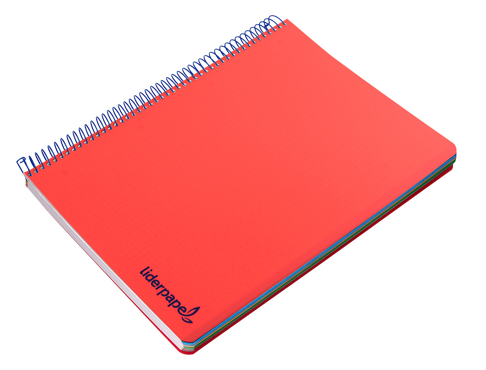 CUADERNO ESPIRAL LIDERPAPEL A4 MICRO WONDER TAPA PLASTICO 120H 90GR CUADRO 5MM 5 BANDAS 4 TALADROS COLOR ROJO