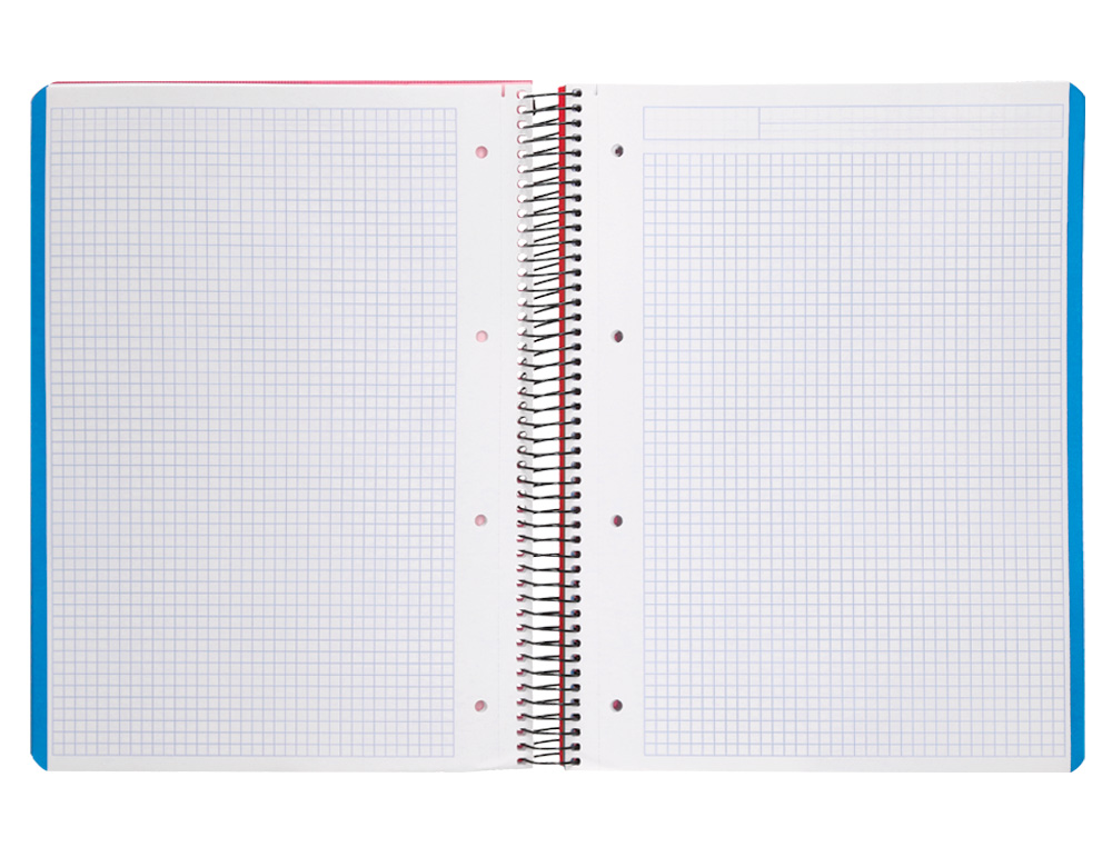CUADERNO ESPIRAL LIDERPAPEL A4 MICRO WONDER TAPA PLASTICO 120H 90GR CUADRO 5MM 5 BANDAS 4 TALADROS COLOR ROJO