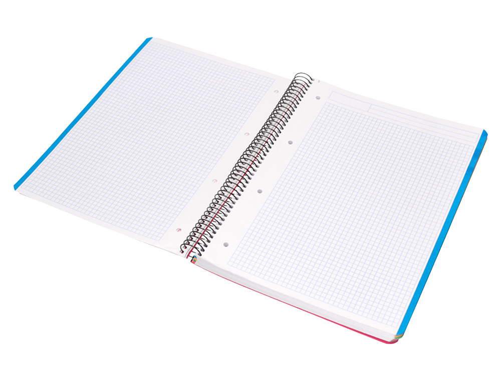 CUADERNO ESPIRAL LIDERPAPEL A4 MICRO WONDER TAPA PLASTICO 120H 90GR CUADRO 5MM 5 BANDAS 4 TALADROS COLOR ROJO