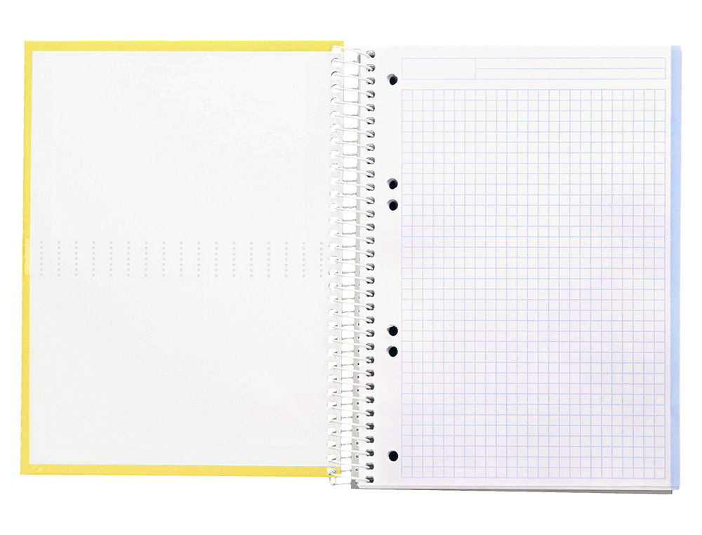 CUADERNO ESPIRAL LIDERPAPEL A5 MICRO CRAFTY TAPA FORRADA 120H 90GR CUADRO 5MM 5 BANDAS 6 TALADROS COLOR AMARILLO