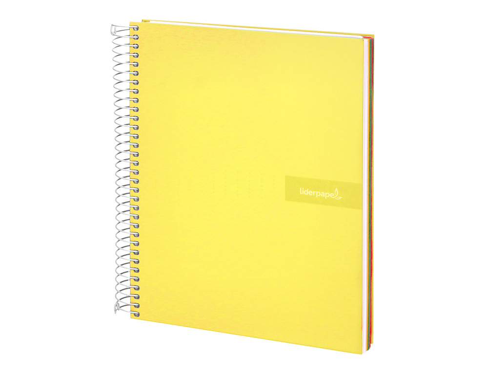 CUADERNO ESPIRAL LIDERPAPEL A5 MICRO CRAFTY TAPA FORRADA 120H 90GR CUADRO 5MM 5 BANDAS 6 TALADROS COLOR AMARILLO