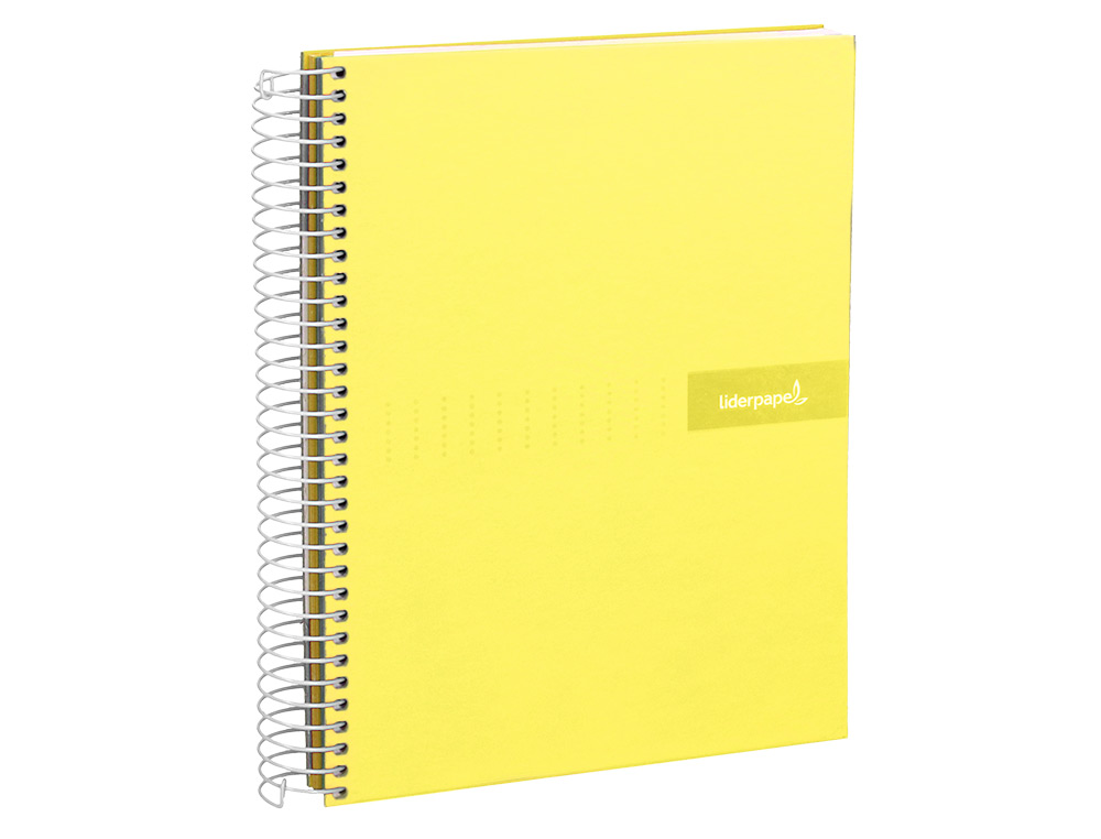 CUADERNO ESPIRAL LIDERPAPEL A5 MICRO CRAFTY TAPA FORRADA 120H 90GR CUADRO 5MM 5 BANDAS 6 TALADROS COLOR AMARILLO
