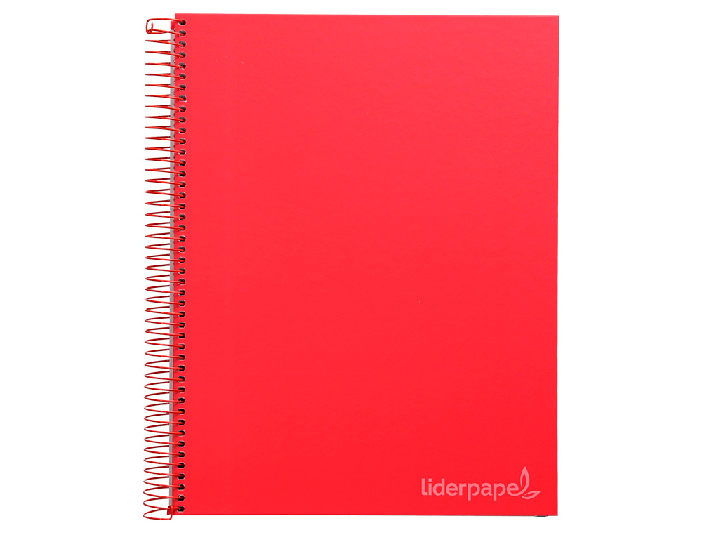 CUADERNO ESPIRAL LIDERPAPEL A4 MICRO JOLLY TAPA FORRADA 140H 75GR CUADRO 5MM 5 BANDAS 4 TALADROS COLOR ROJO