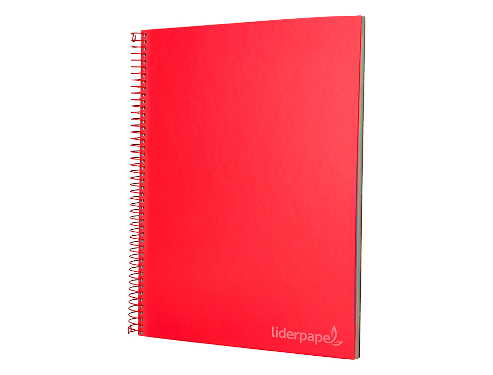 CUADERNO ESPIRAL LIDERPAPEL A4 MICRO JOLLY TAPA FORRADA 140H 75GR CUADRO 5MM 5 BANDAS 4 TALADROS COLOR ROJO