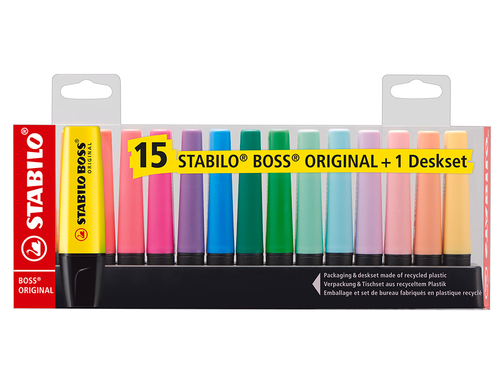 ROTULADOR STABILO BOSS FLUORESCENTE 70 BLISTER DE 15 UNIDADES COLORES SURTIDOS