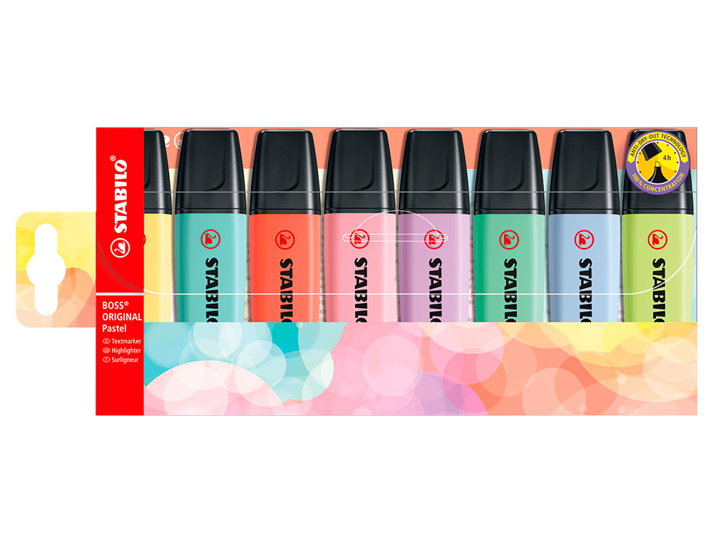 ROTULADOR STABILO BOSS FLUORESCENTE 70 PASTEL ESTUCHE DE 8 UNIDADES COLORES SURTIDOS