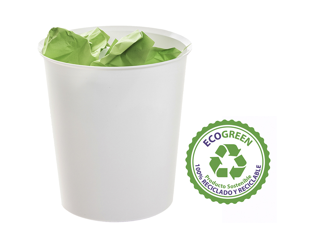 PAPELERA PLASTICO ARCHIVO 2000 ECOGREEN 100% RECICLADA 18 LITROS COLOR BLANCO PASTEL 290X310 MM