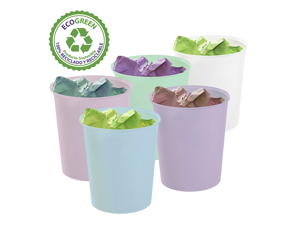 PAPELERA PLASTICO ARCHIVO 2000 ECOGREEN 100% RECICLADA 18 LITROS COLOR BLANCO PASTEL 290X310 MM