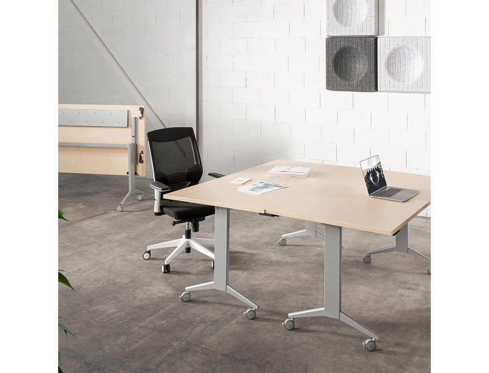 MESA DE OFICINA ROCADA 180X80CM CON TABLERO ABATIBLE 90 ACABADO FD02 GRIS/GRIS