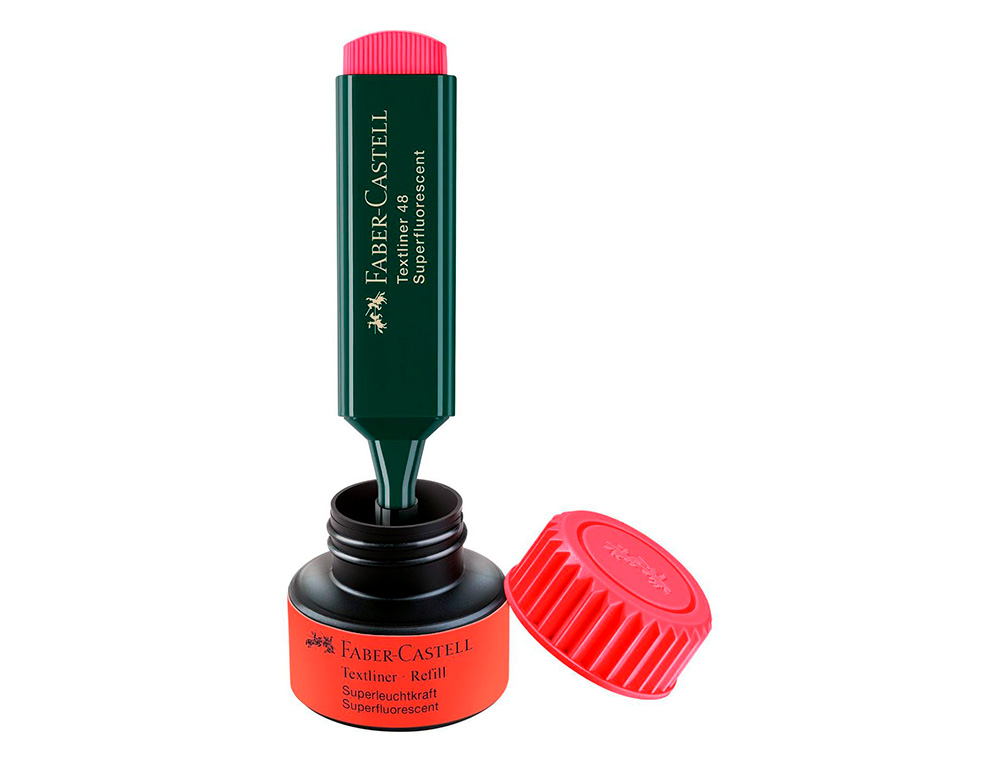 TINTA ROTULADOR FABER CASTELL TEXTLINER FLUORESCENTE 1549 CON SISTEMA CAPILAR COLOR ROJO BOTE 30 ML