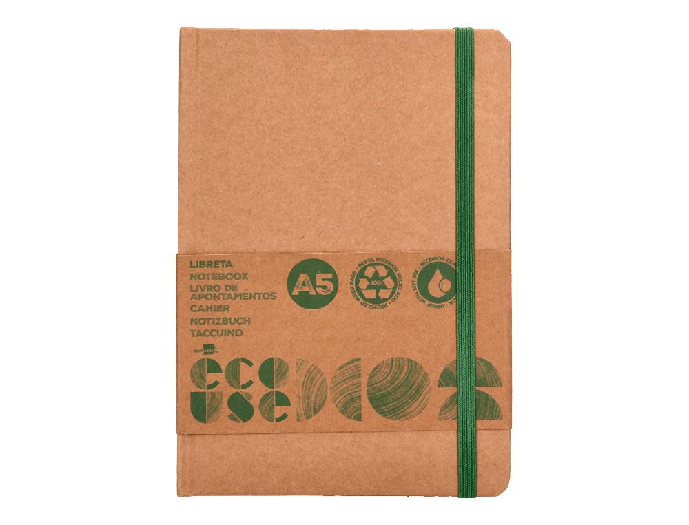 LIBRETA LIDERPAPEL ECOUSE 100% RECICLADA A5 96 HOJAS 70GR HORIZONTAL CON GOMILLA Y MARCA PAGINAS
