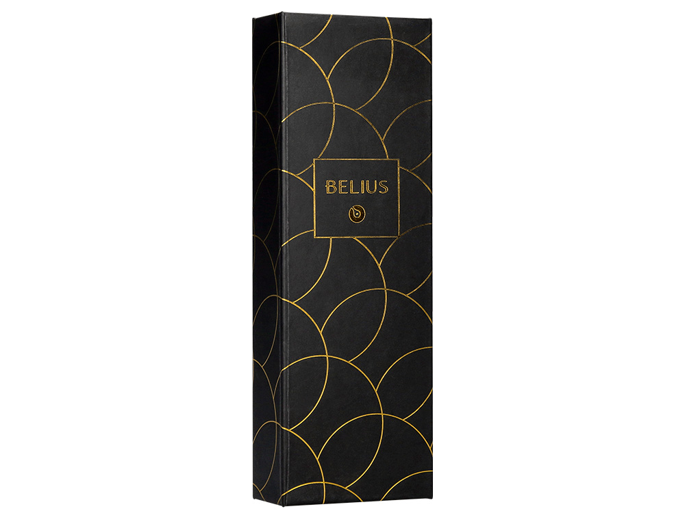 PLUMA BELIUS PASSION DOR ALUMINIO TEXTURA CEPILLADA COLOR NEGRO Y DORADO TINTA AZUL CAJA DE DISEO