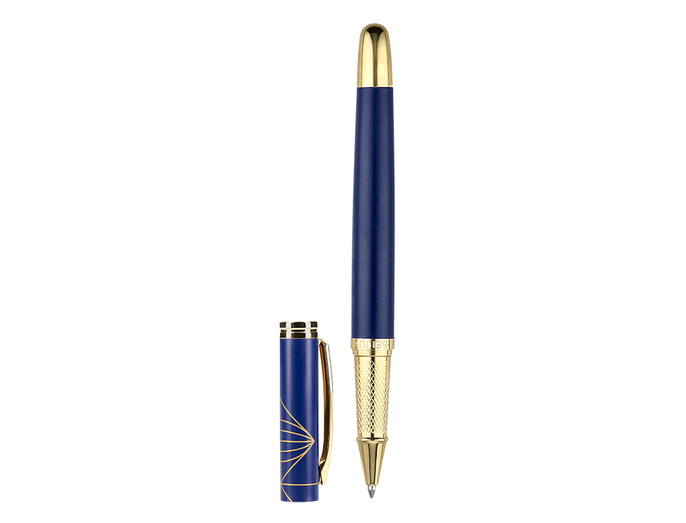BOLIGRAFO BELIUS SOIREE ALUMINIO COLOR AZUL MARINO Y DORADO TINTA AZUL CAJA DE DISEO