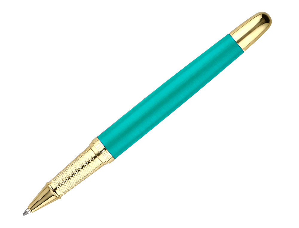 BOLIGRAFO Y ESTUCHE BELIUS SOIREE COLOR ART DECO TURQUESA Y DORADO TINTA AZUL CAJA DE DISEO