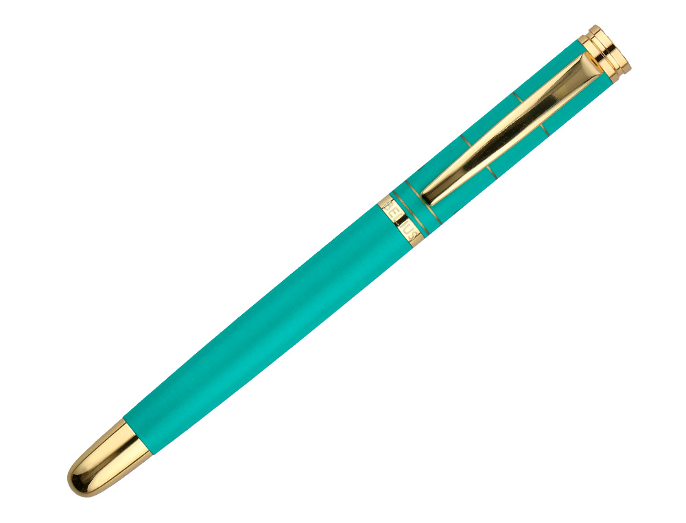 BOLIGRAFO Y ESTUCHE BELIUS SOIREE COLOR ART DECO TURQUESA Y DORADO TINTA AZUL CAJA DE DISEO