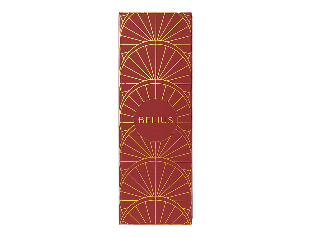 BOLIGRAFO BELIUS SOIREE ALUMINIO COLOR ART DECO GRANATE Y DORADO TINTA AZUL CAJA DE DISEÑO