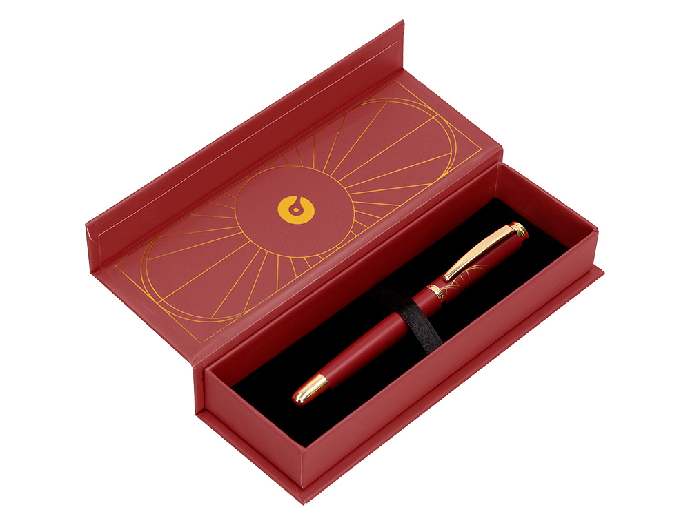 BOLIGRAFO BELIUS SOIREE ALUMINIO COLOR ART DECO GRANATE Y DORADO TINTA AZUL CAJA DE DISEÑO