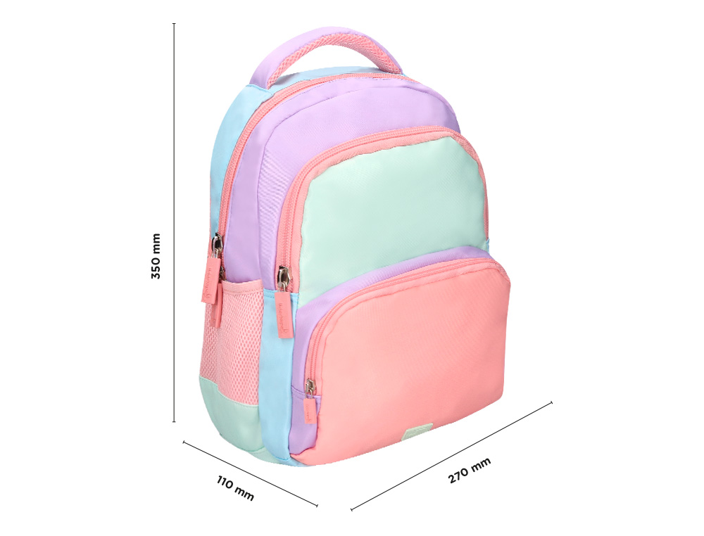 MOCHILA ESCOLAR LIDERPAPEL MULTIBOLSILLO INFANTIL AZUL ROSA MORADO 350X110X270 MM