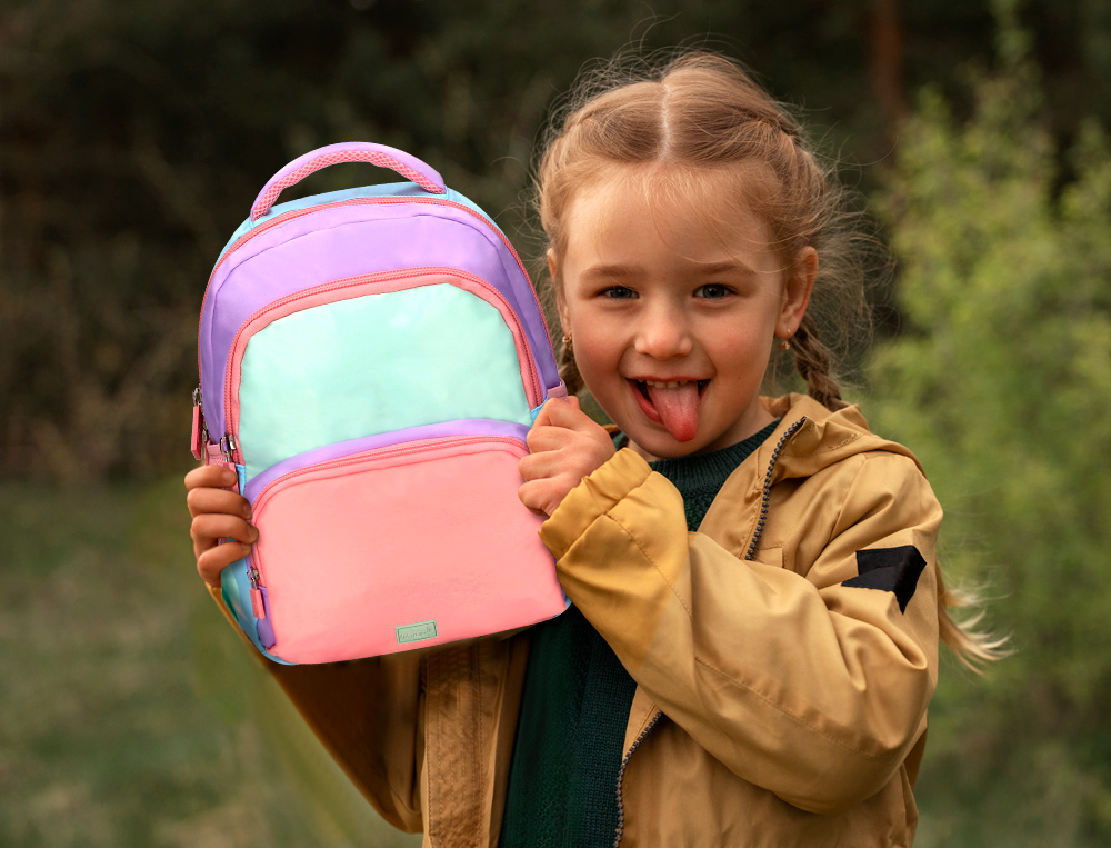 MOCHILA ESCOLAR LIDERPAPEL MULTIBOLSILLO INFANTIL AZUL ROSA MORADO 350X110X270 MM