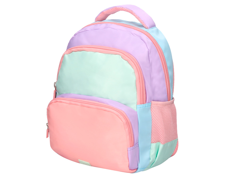 MOCHILA ESCOLAR LIDERPAPEL MULTIBOLSILLO INFANTIL AZUL ROSA MORADO 350X110X270 MM