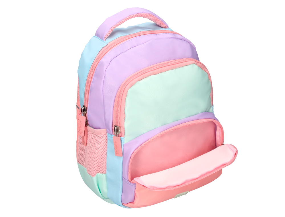 MOCHILA ESCOLAR LIDERPAPEL MULTIBOLSILLO INFANTIL AZUL ROSA MORADO 350X110X270 MM