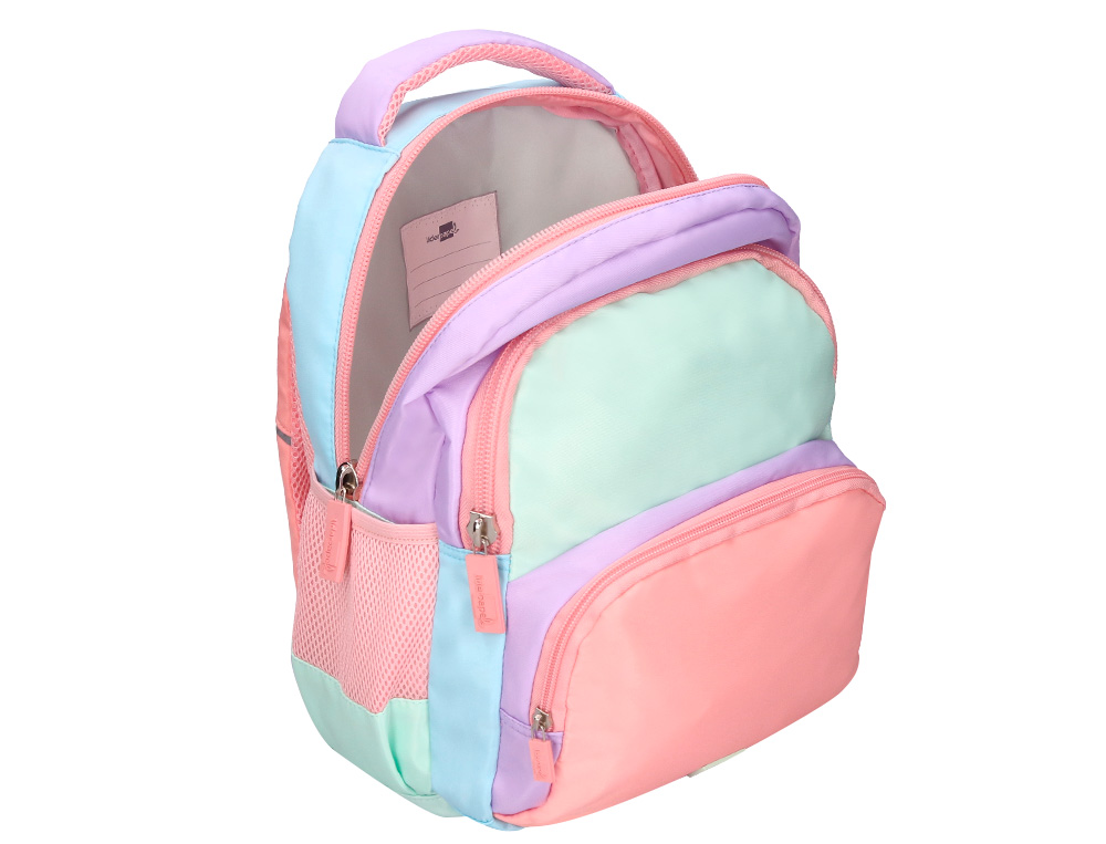 MOCHILA ESCOLAR LIDERPAPEL MULTIBOLSILLO INFANTIL AZUL ROSA MORADO 350X110X270 MM