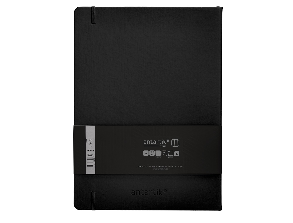 CUADERNO CON GOMILLA ANTARTIK NOTES TAPA DURA A4 HOJAS CUADRICULA NEGRO 100 HOJAS 80 GR FSC
