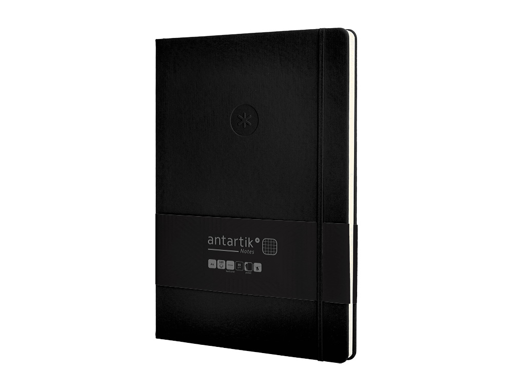 CUADERNO CON GOMILLA ANTARTIK NOTES TAPA DURA A4 HOJAS CUADRICULA NEGRO 100 HOJAS 80 GR FSC