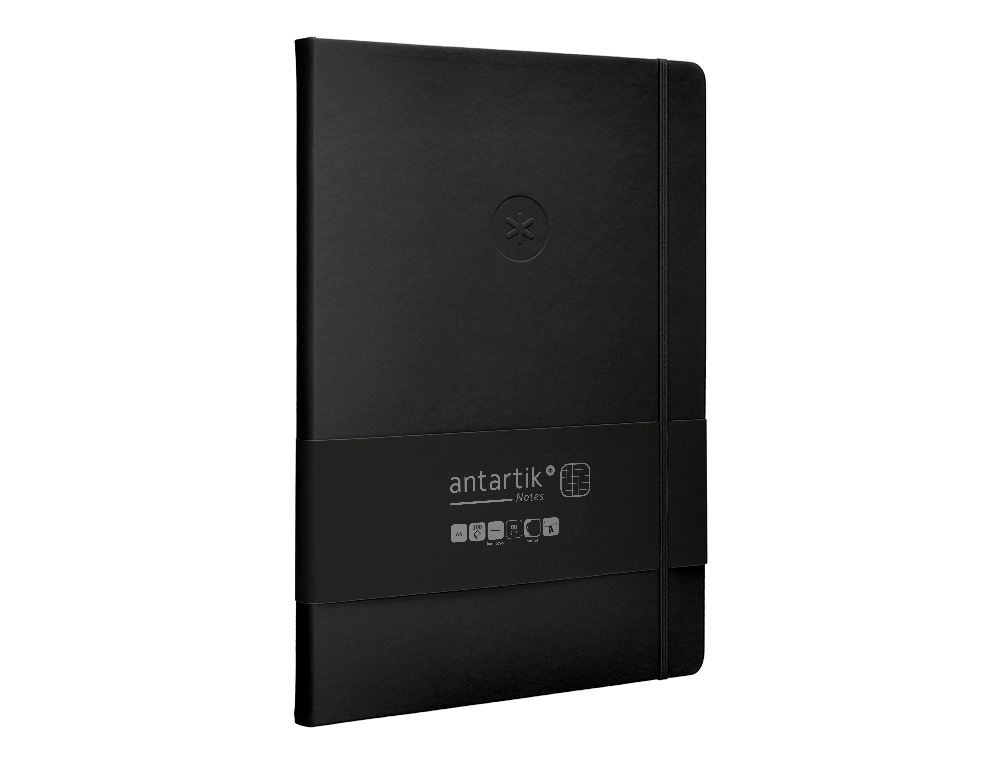 CUADERNO CON GOMILLA ANTARTIK NOTES TAPA DURA A4 HOJAS CUADRICULA NEGRO 100 HOJAS 80 GR FSC