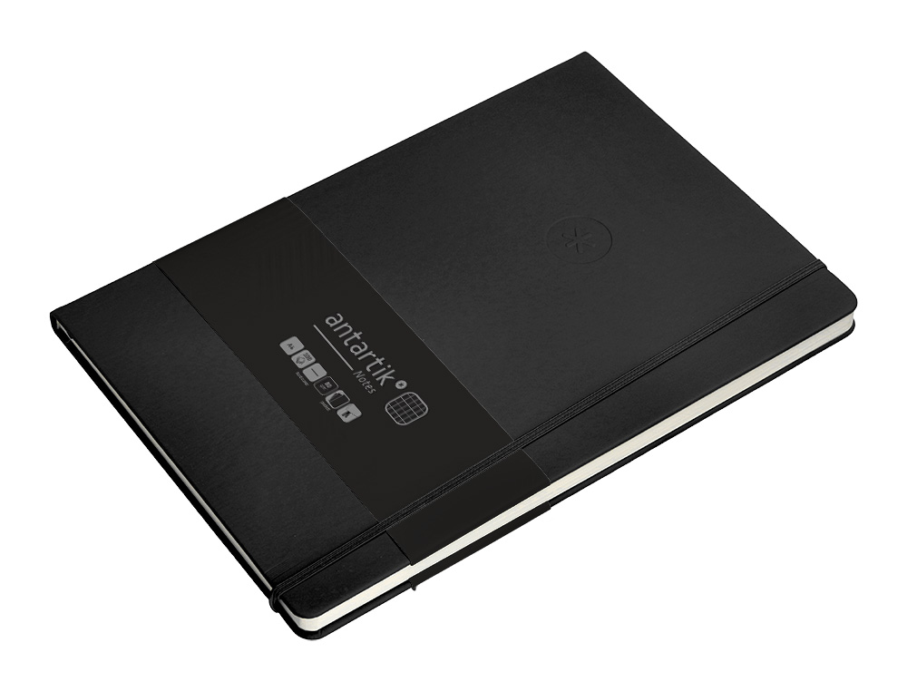 CUADERNO CON GOMILLA ANTARTIK NOTES TAPA DURA A4 HOJAS CUADRICULA NEGRO 100 HOJAS 80 GR FSC