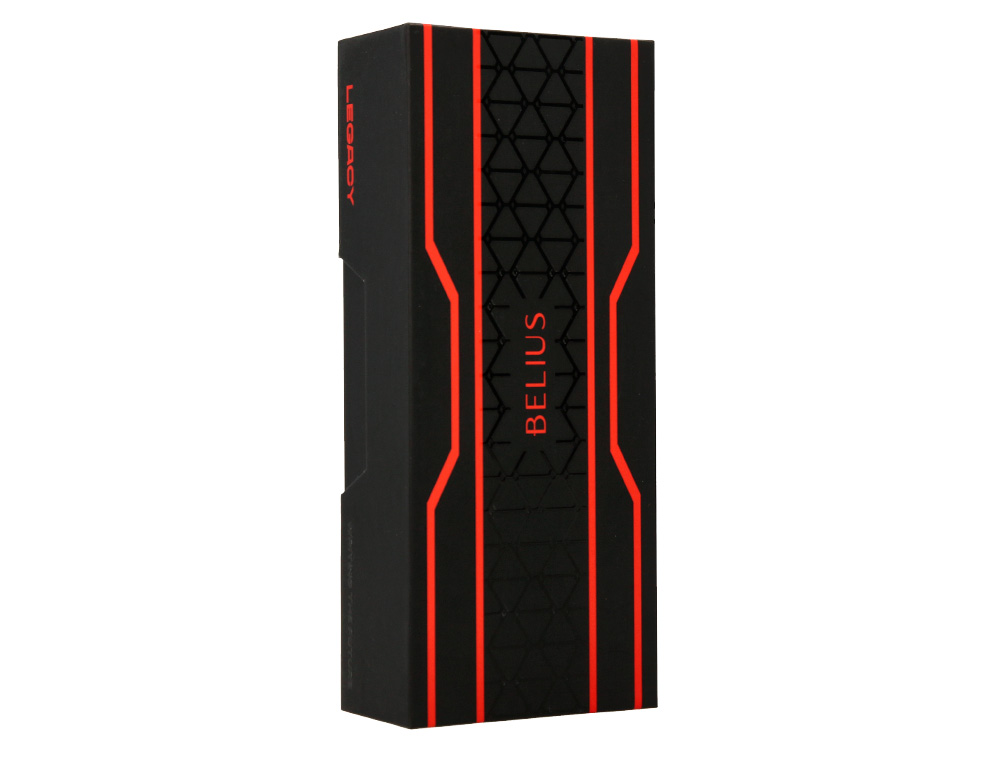 BOLIGRAFO BELIUS LEGACY ALUMINIO DISEÑO TRIANGULO ROJO CUERPO NEGRO TINTA COLOR AZUL CAJA DE DISEÑO
