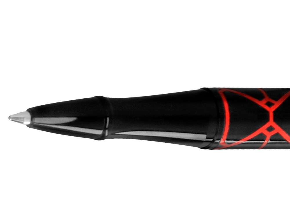 BOLIGRAFO BELIUS LEGACY ALUMINIO DISEÑO TRIANGULO ROJO CUERPO NEGRO TINTA COLOR AZUL CAJA DE DISEÑO