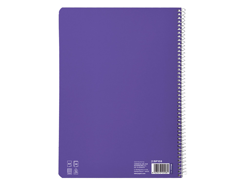CUADERNO ESPIRAL LIDERPAPEL A4 PAUTAGUIA TAPA BLANDA 80H 75GR CUADRO PAUTADO 3MM COLOR LILA