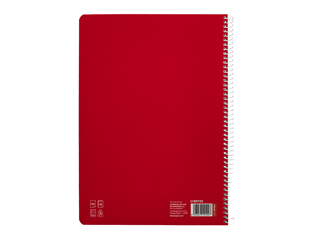 CUADERNO ESPIRAL LIDERPAPEL A4 PAUTAGUIA TAPA BLANDA 80H 75GR CUADRO PAUTADO 5MM COLOR ROJO