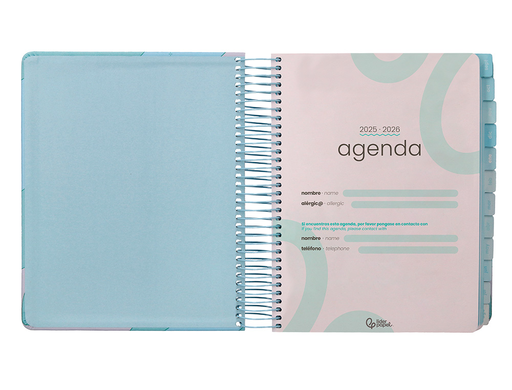 AGENDA ESCOLAR LIDERPAPEL 25-26 ESPIRAL ZANTE DIA PAGINA A5 BILINGE PAPEL FSC 80 GR
