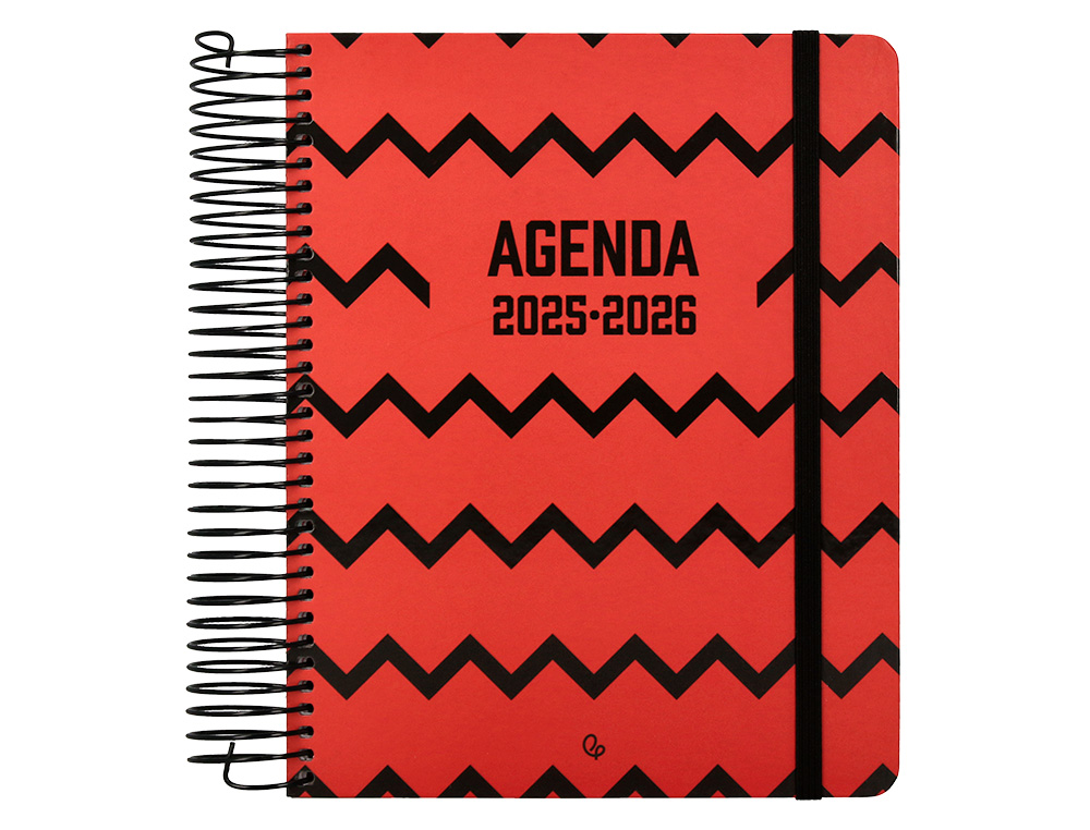 AGENDA ESCOLAR LIDERPAPEL 25-26 ESPIRAL PATTERNS ZIGZAG DIA PAGINA A5 BILINGÜE PAPEL FSC
